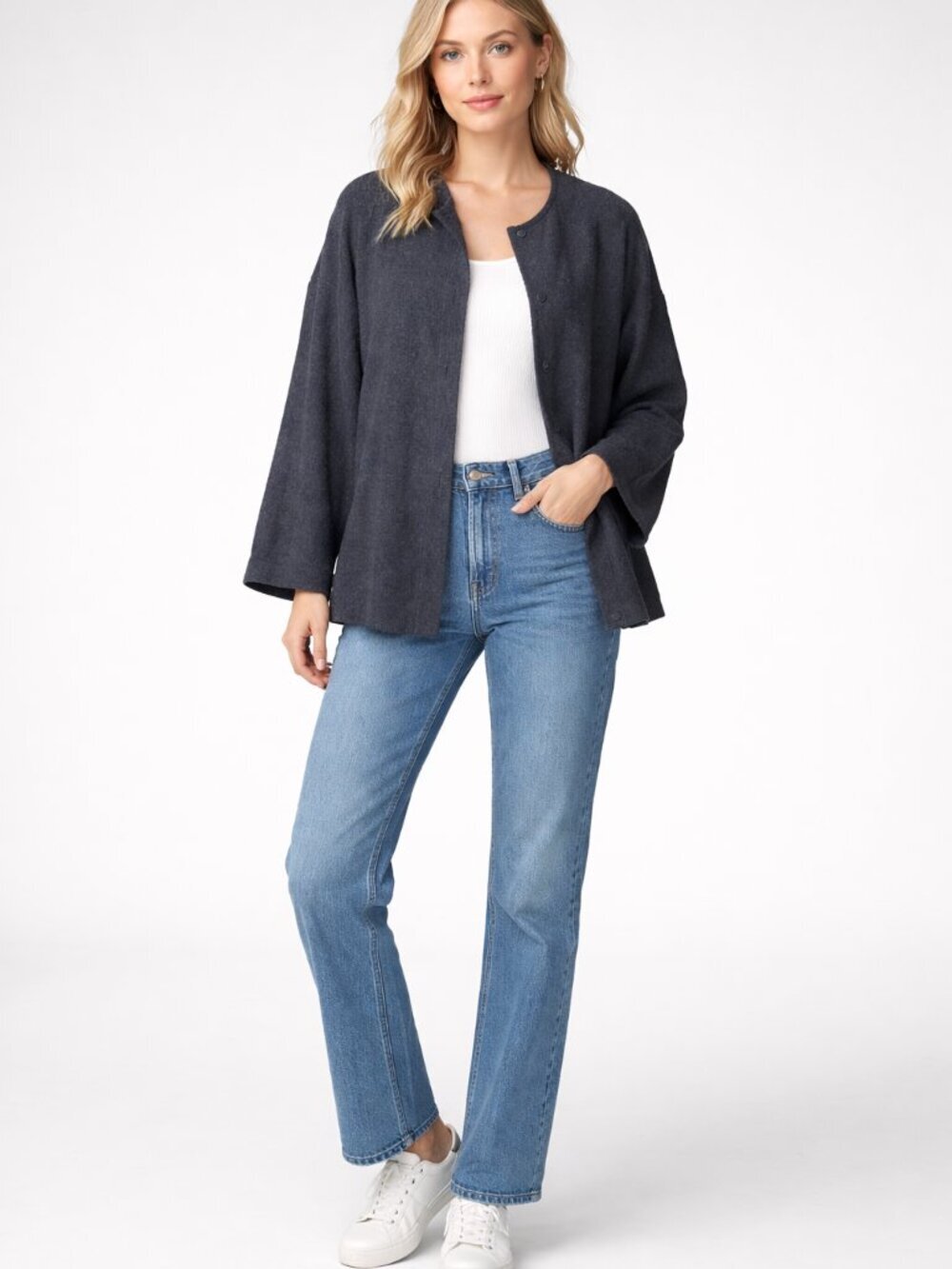 Eileen FisherDrop Shoulder Open Cardigan Charcoal Gray Medium #A2335